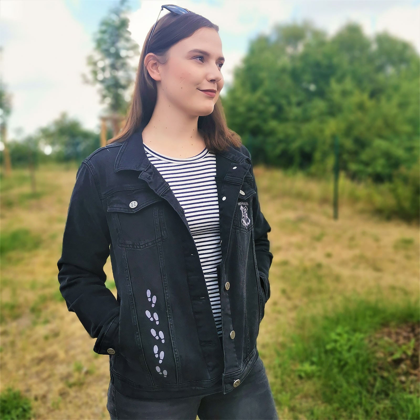 Image produit Harry Potter - Veste en jean Carte des Maraudeurs pour femmes noire