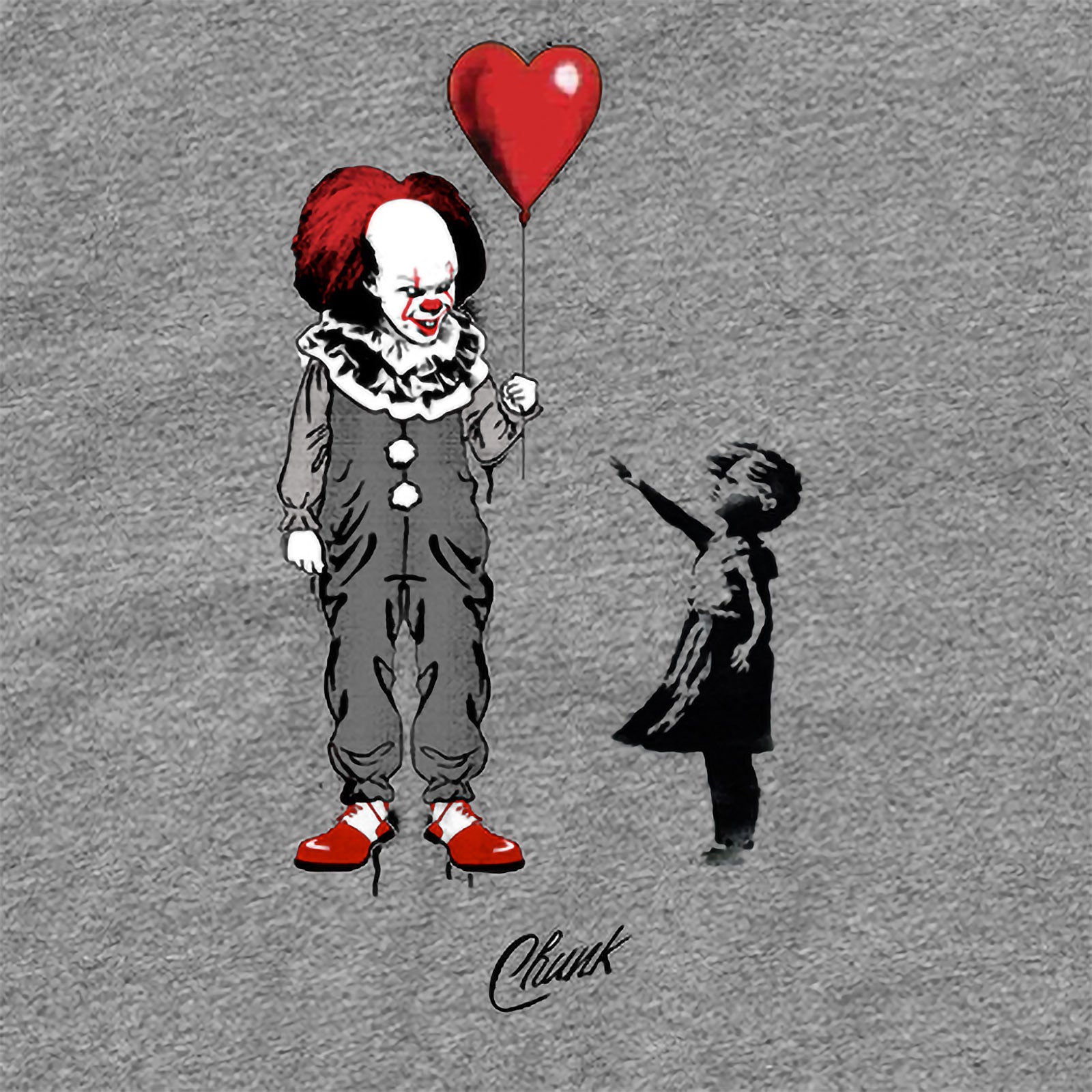 Image produit T-shirt Pennywise avec ballon en forme de coeur pour les fans de Ça de Stephen King