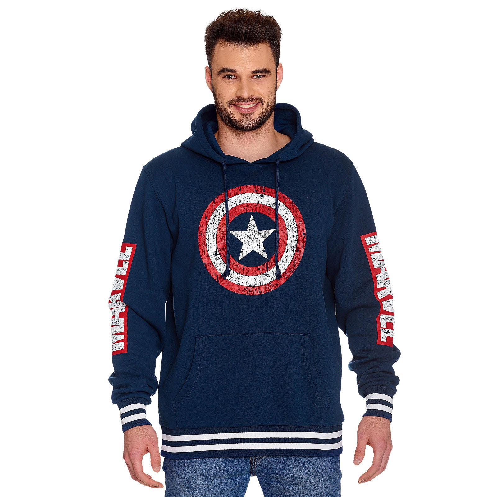 Image produit Captain America - Sweat à capuche avec logo Shield Distressed bleu