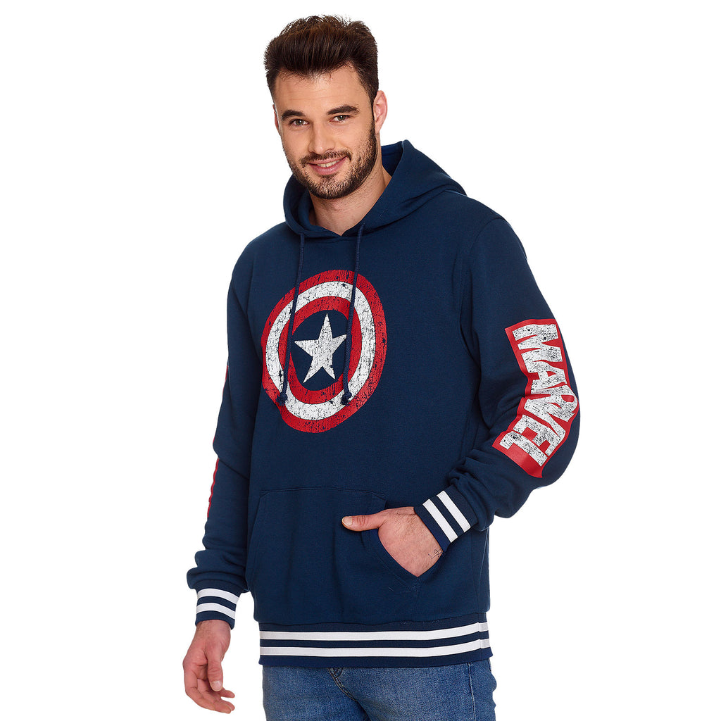 Image produit Captain America - Sweat à capuche avec logo Shield Distressed bleu