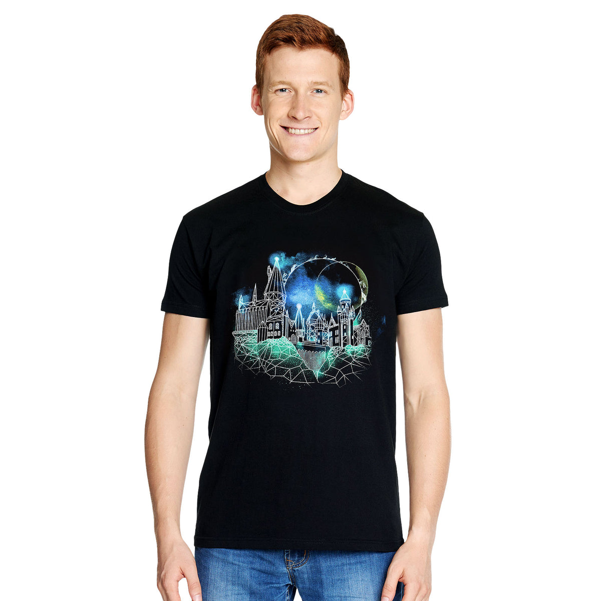 Image produit Harry Potter - T-shirt noir avec dessin de Poudlard la nuit