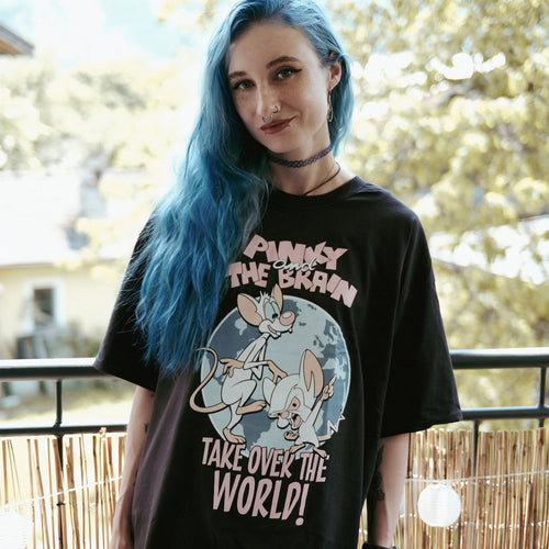 Image produit Pinky et le Cerveau - Prenez le contrôle du T-shirt noir du monde