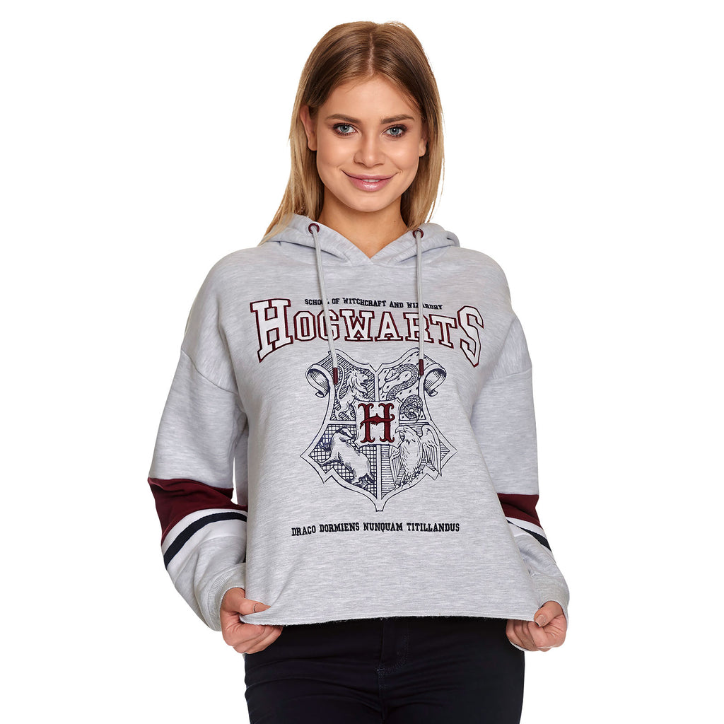 Image produit Harry Potter - Sweat à capuche court pour femmes de l'école de Poudlard gris