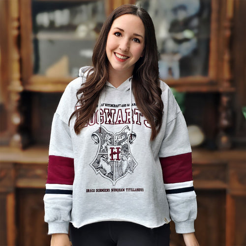Image produit Harry Potter - Sweat à capuche court pour femmes de l'école de Poudlard gris