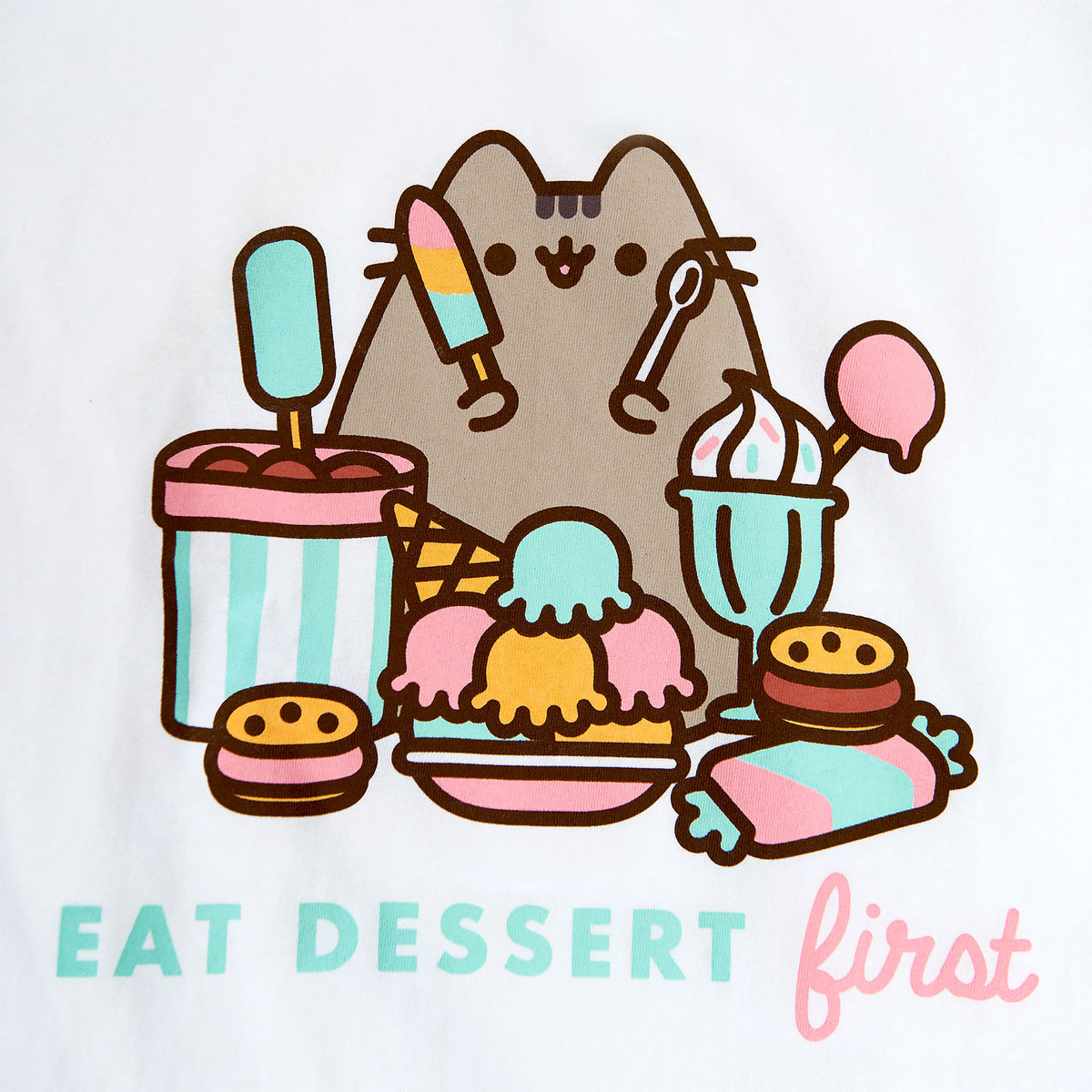 Image produit Pusheen - Eat Dessert First T-shirt pour femmes blanc