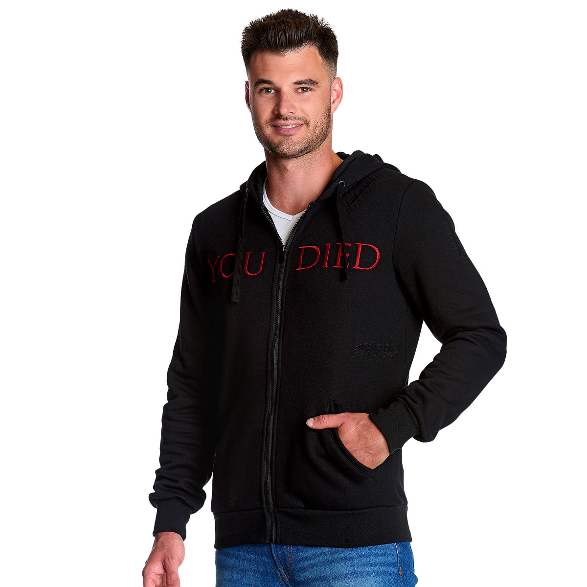 Image produit Dark Souls - Vous êtes mort Sweat à capuche détruit noir