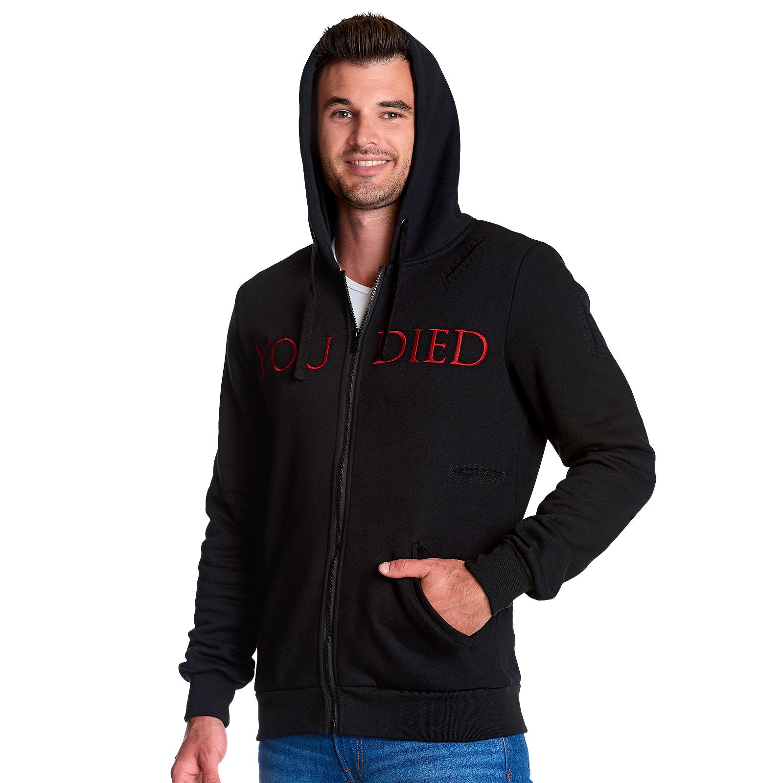 Image produit Dark Souls - Vous êtes mort Sweat à capuche détruit noir