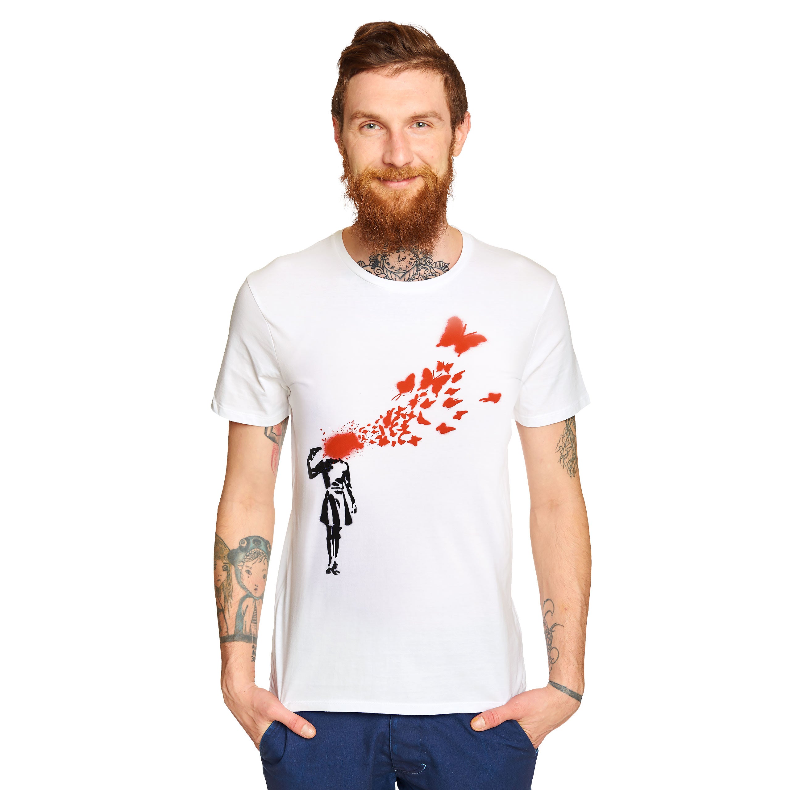 Image produit Banksy - T-shirt Fille et Papillons Blanc