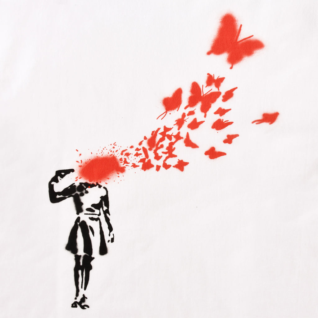 Image produit Banksy - T-shirt Fille et Papillons Blanc