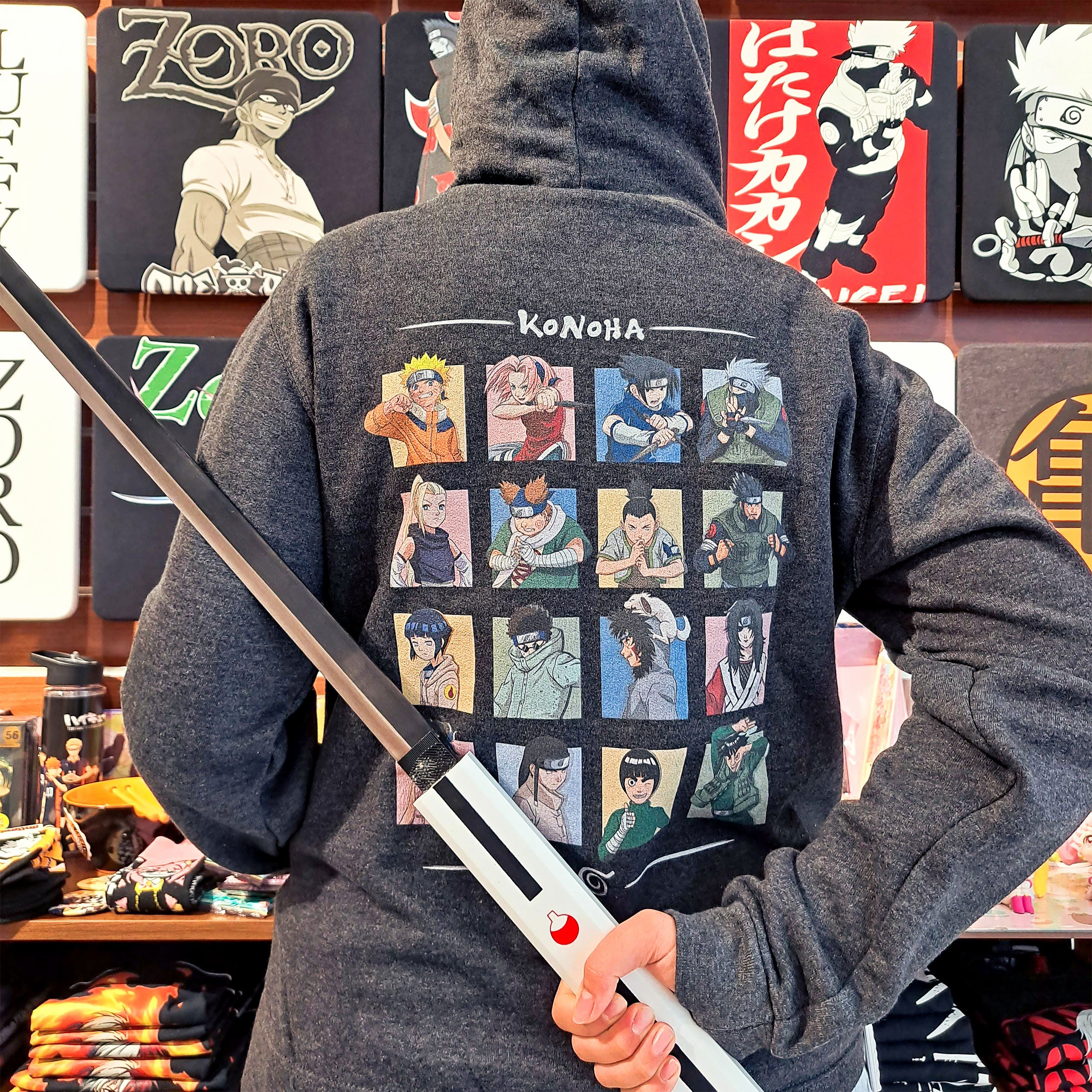 Image produit Naruto - Personnages de Konoha sweat à capuche gris