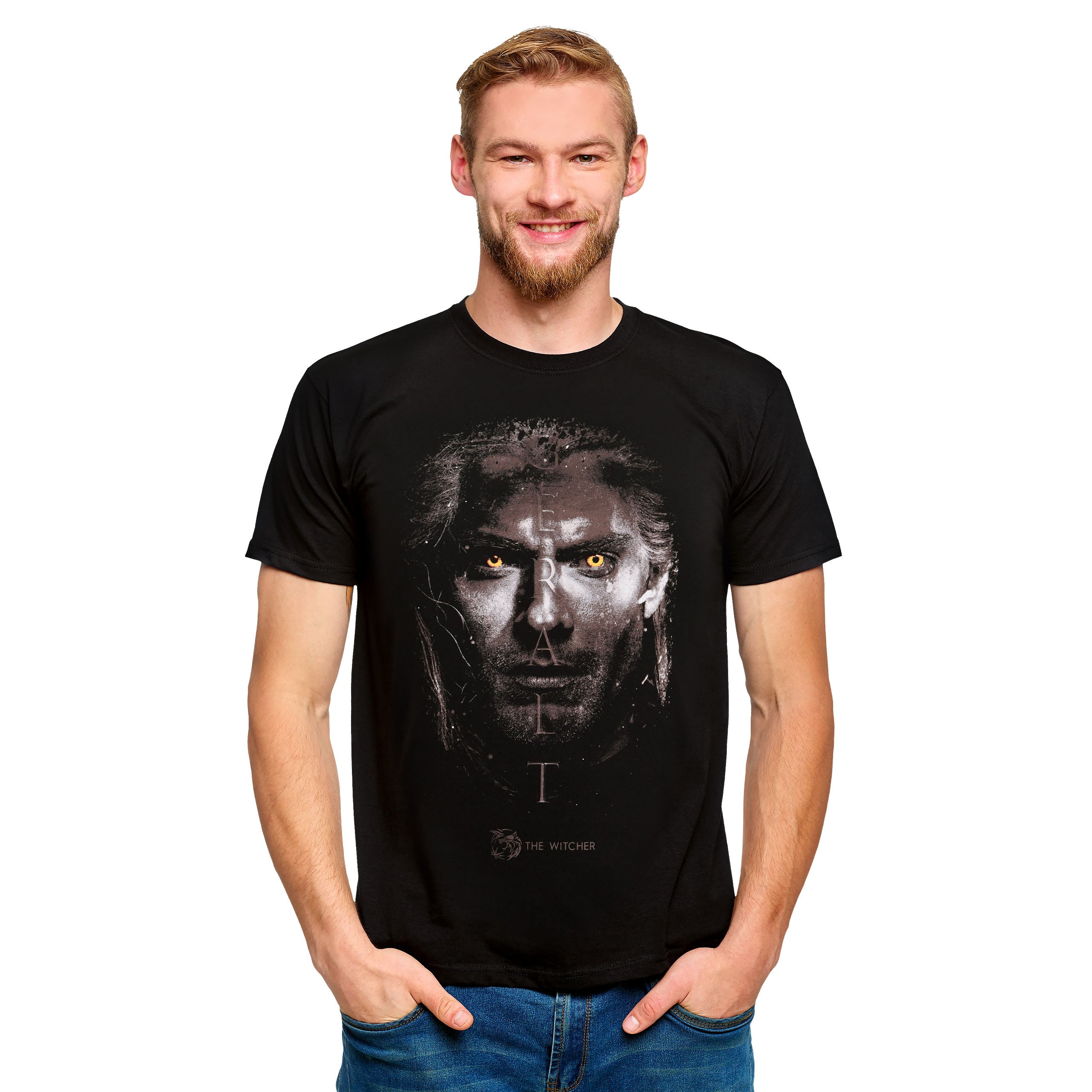 Image produit Witcher - T-shirt portrait de Geralt noir