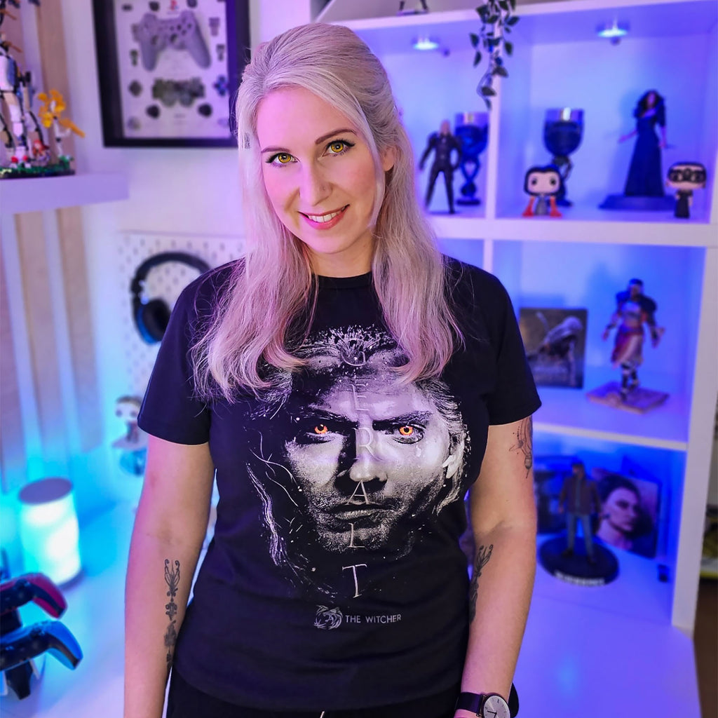 Image produit Witcher - T-shirt portrait de Geralt noir