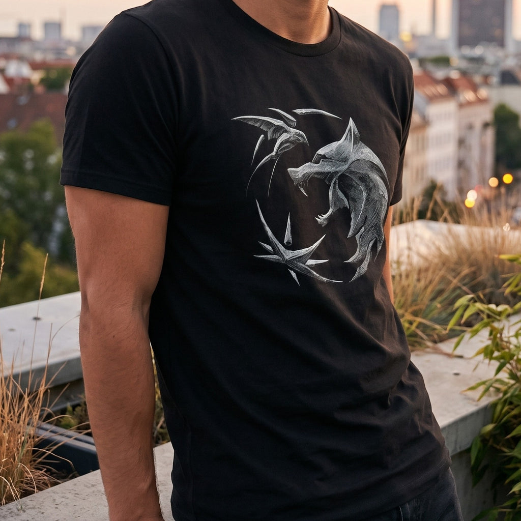 Image produit Witcher - T-Shirt Emblème de Loup Noir