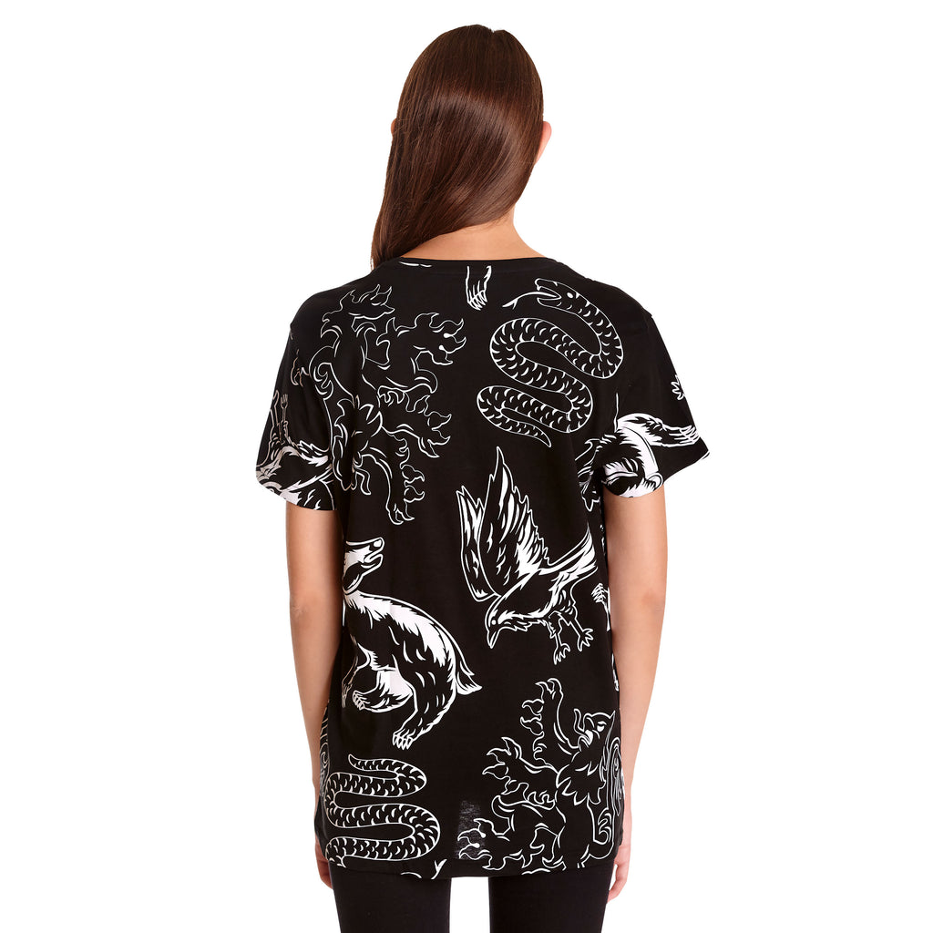 Image produit Harry Potter - T-shirt noir et blanc avec blasons des maisons
