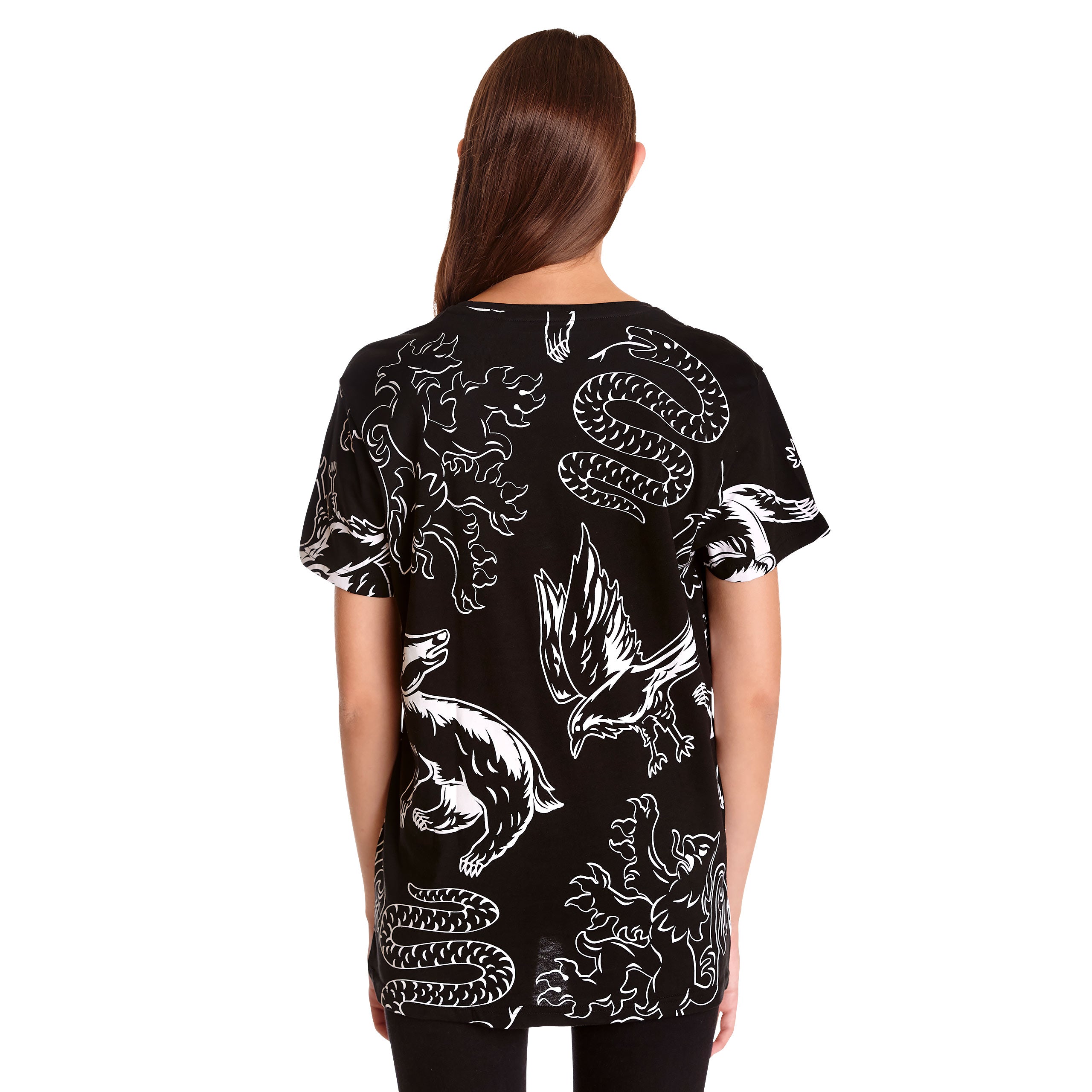 Image produit Harry Potter - T-shirt noir et blanc avec blasons des maisons