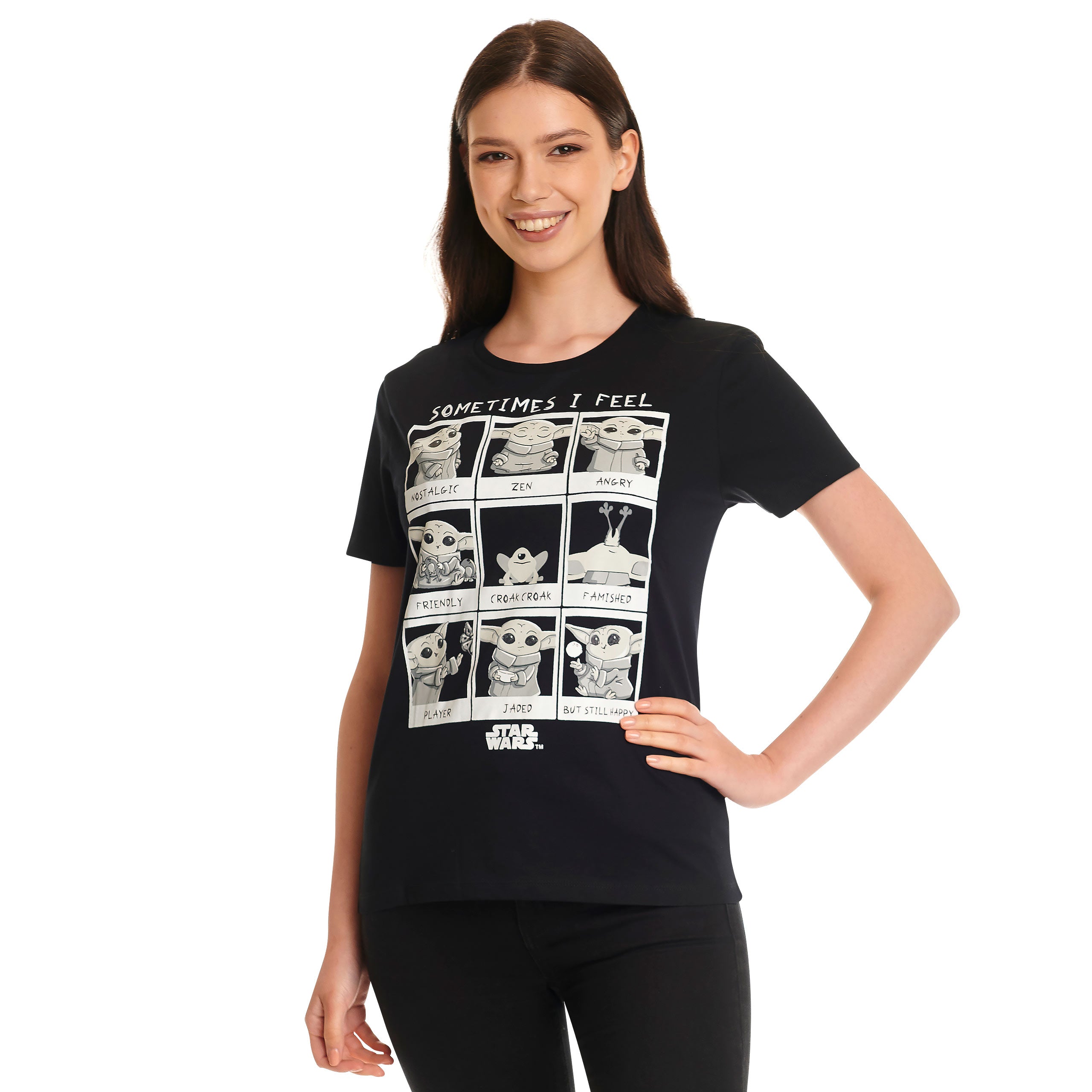 Image produit T-shirt Grogu Emotions pour femmes noir - Star Wars The Mandalorian