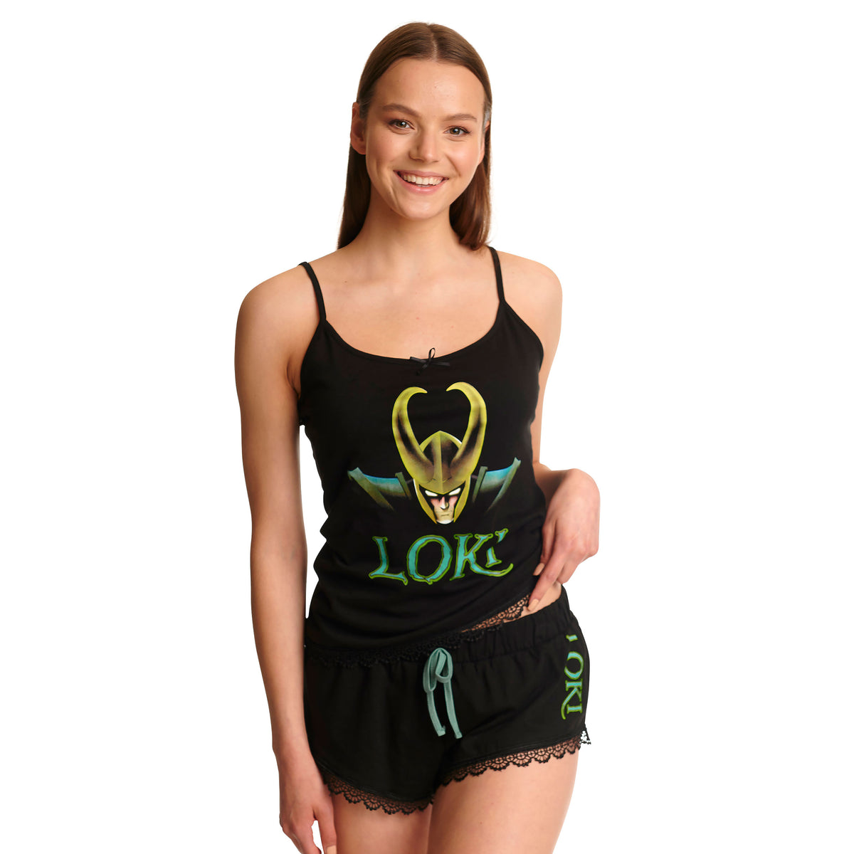 Image produit Loki - Pyjama Logo Femme court avec dentelle noir