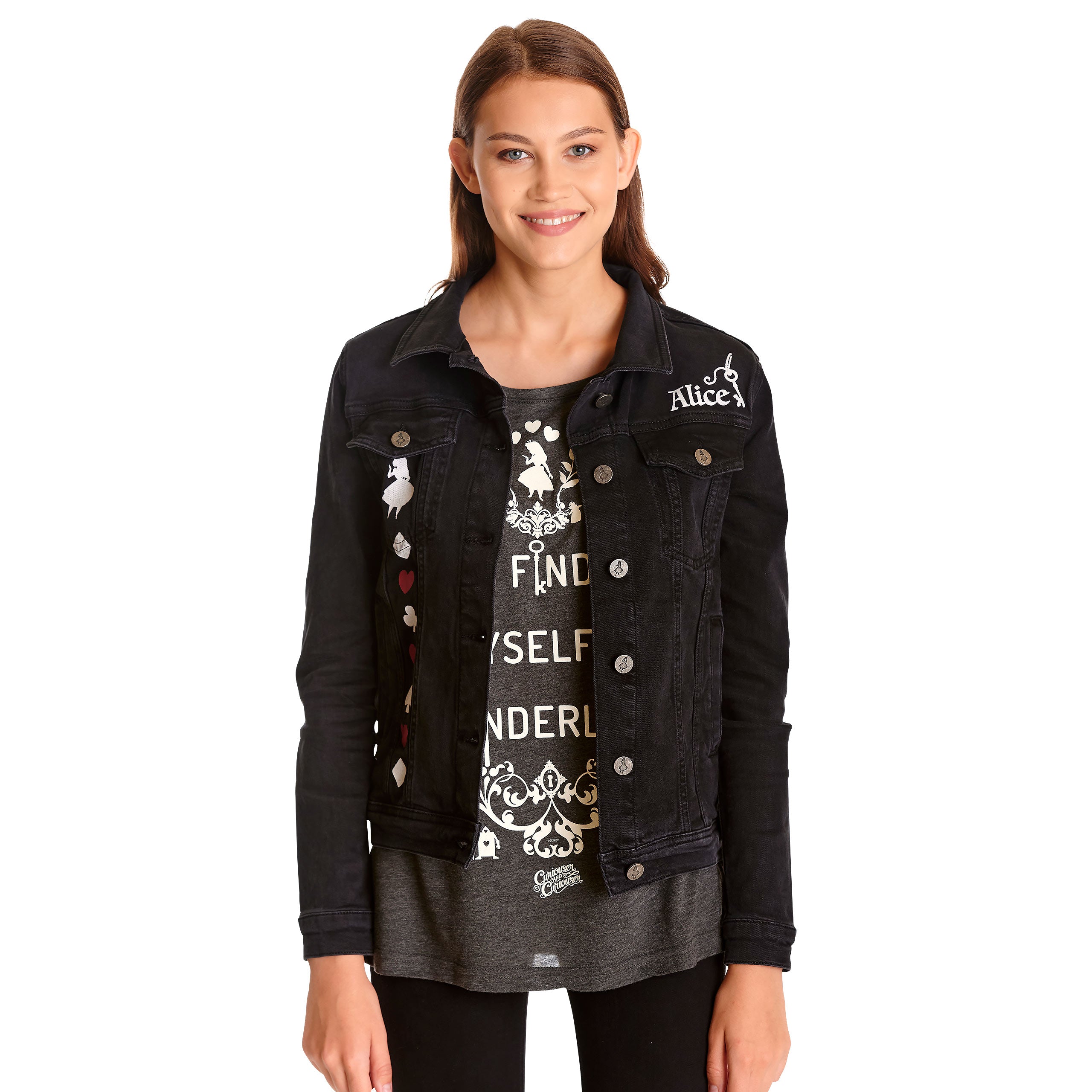 Image produit Alice au Pays des Merveilles - Veste en jean noire pour femme