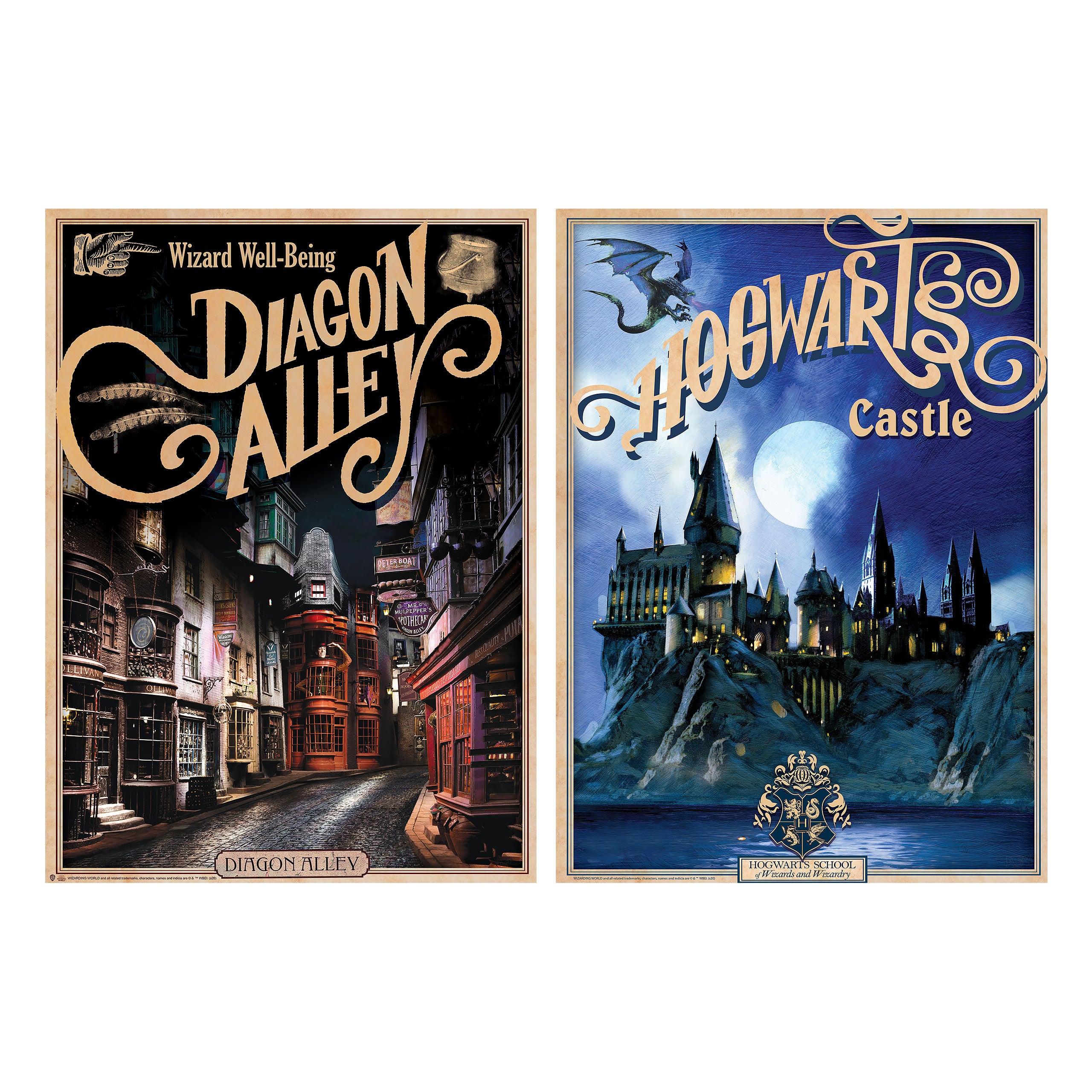 Image produit Harry Potter - Château de Poudlard & Allée des Embrumes Poster Ensemble de 2 pièces