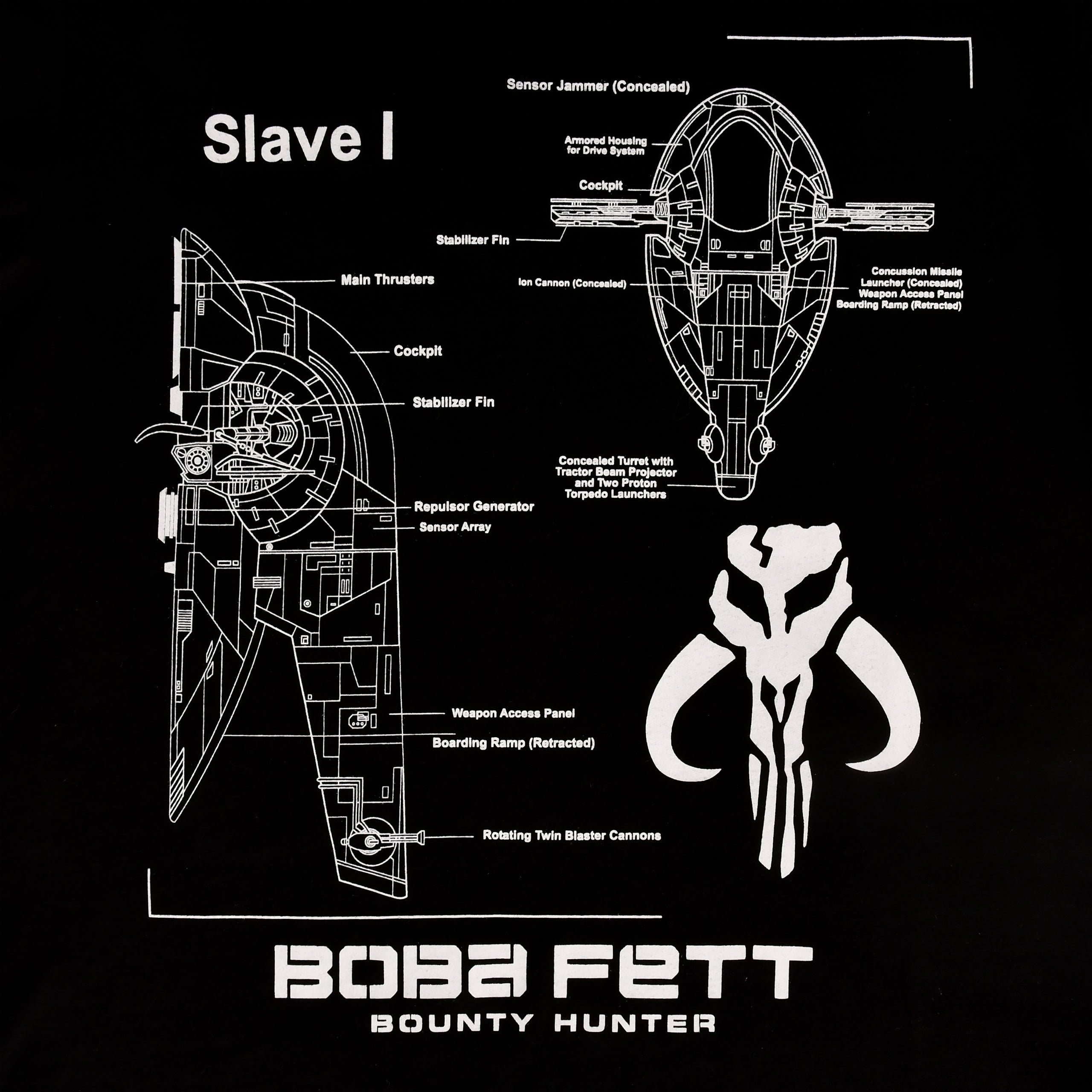 Image produit Star Wars - Boba Fett Slave I Sketch T-Shirt noir