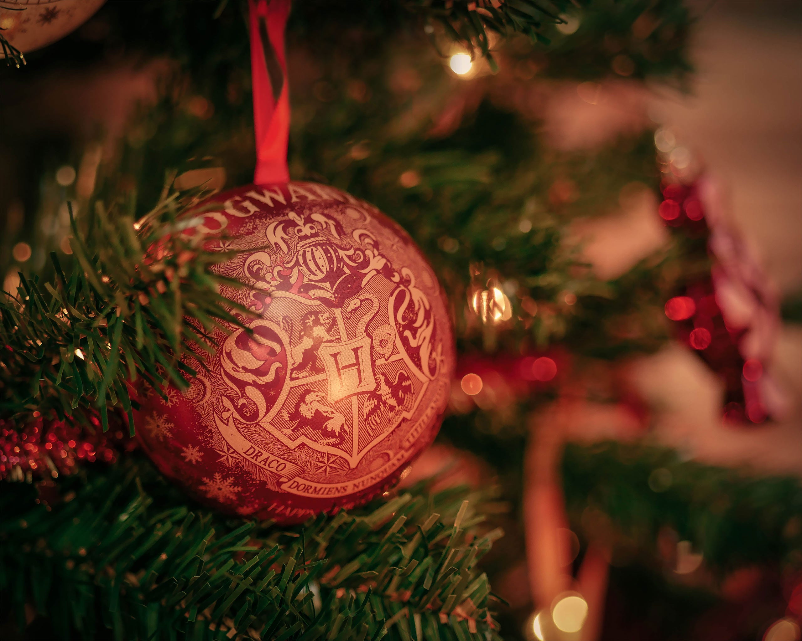 Image produit Harry Potter - Boule de Noël blason de Poudlard avec collier Vif d'Or