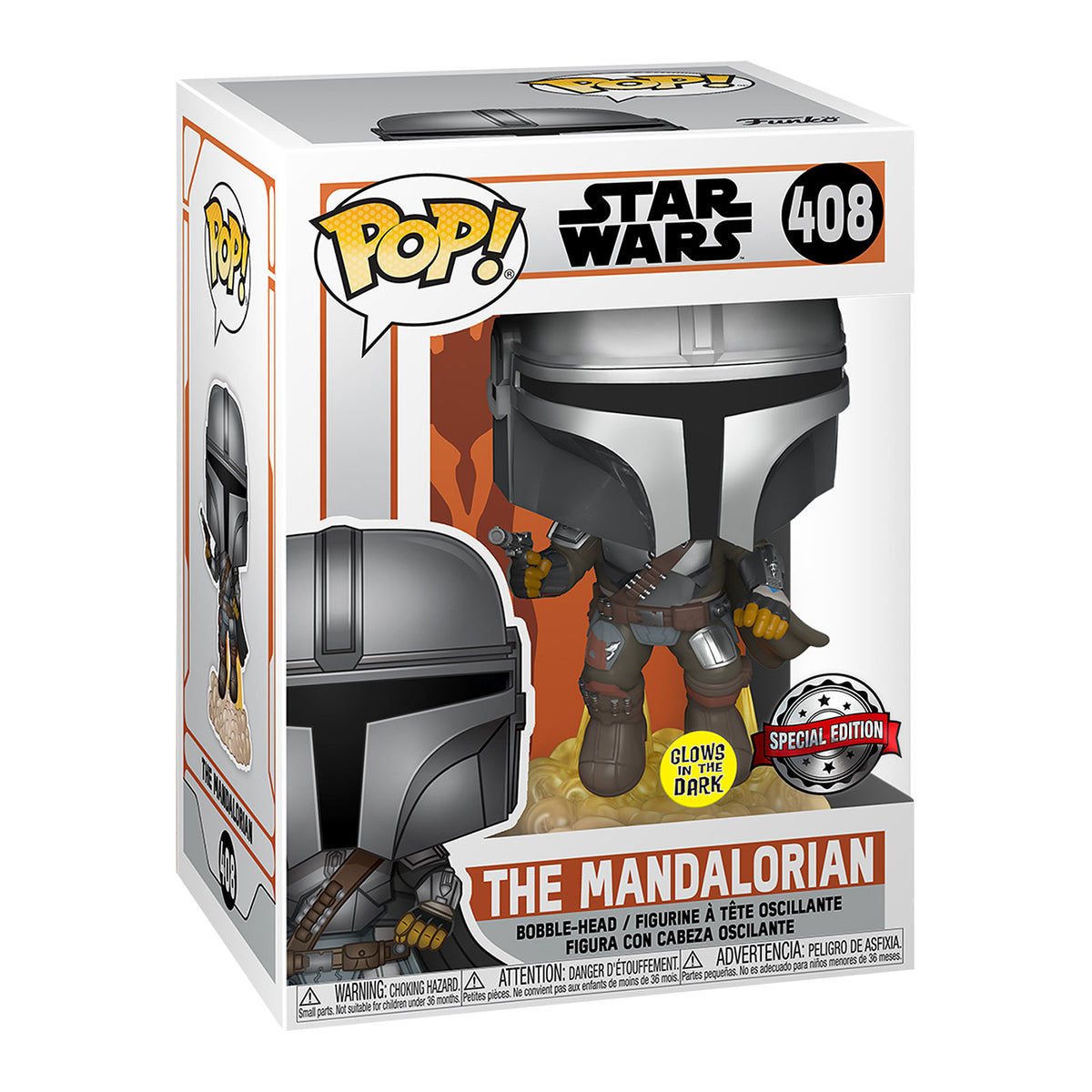 Image produit Mando Glow in the Dark Figurine Bobblehead Funko Pop - Star Wars The Mandalorian