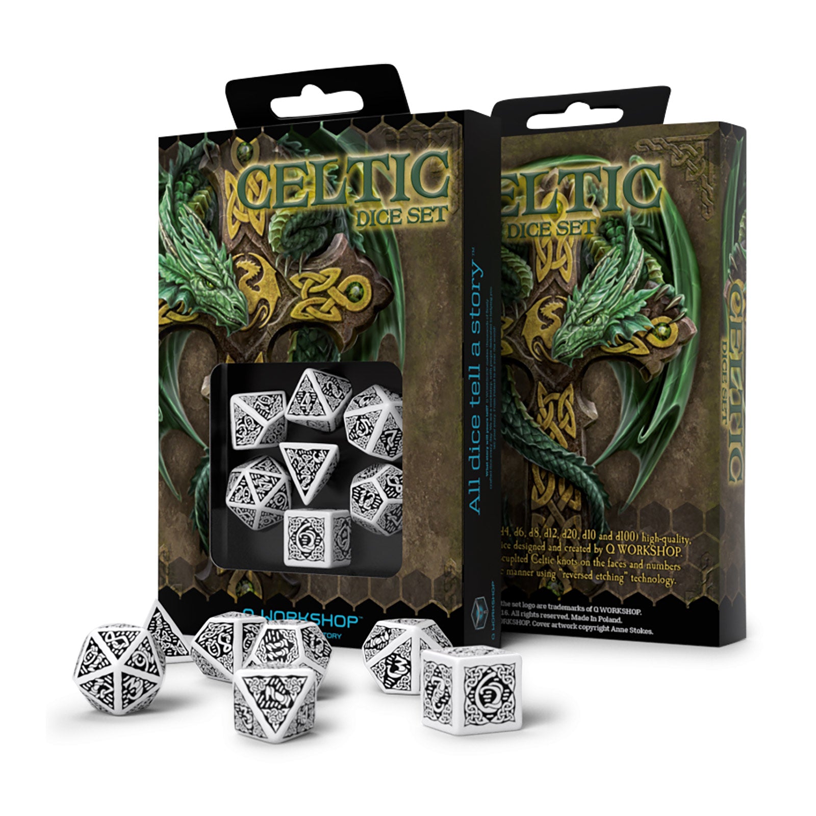 Image produit Set de dés RPG Celtique 3D révisé blanc & noir 7pcs
