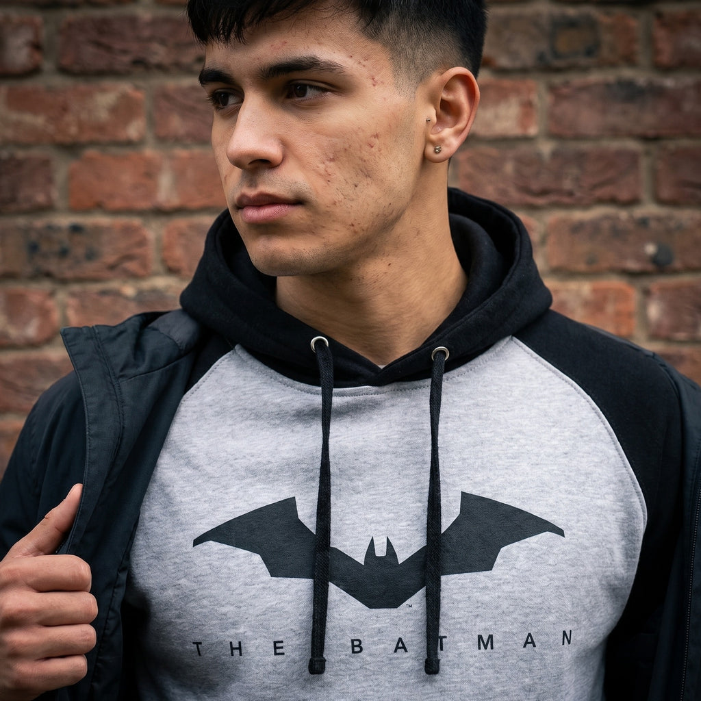 Image produit The Batman - Logo Baseball Hoodie gris-noir