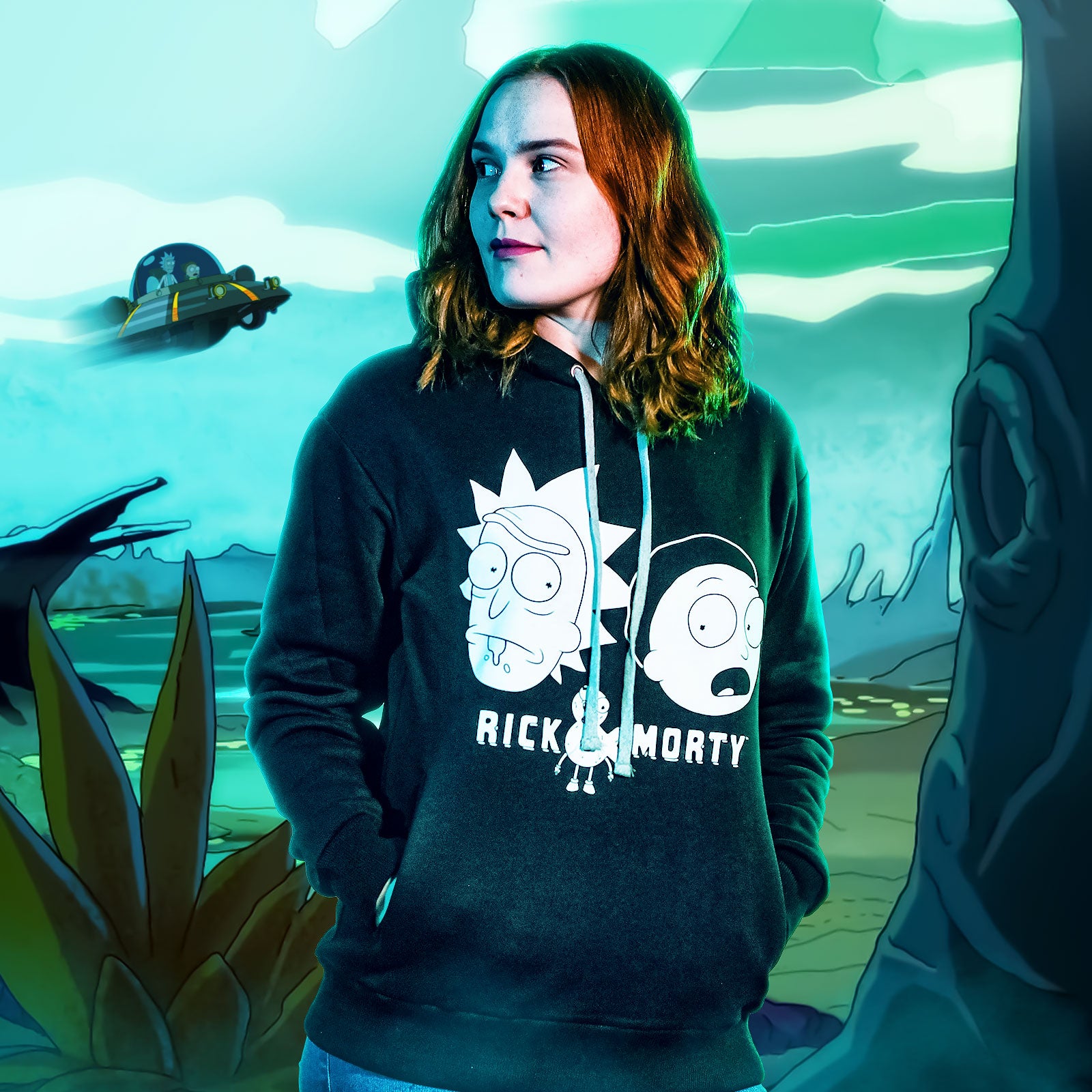 Image produit Rick et Morty - Sweat à capuche Faces noir