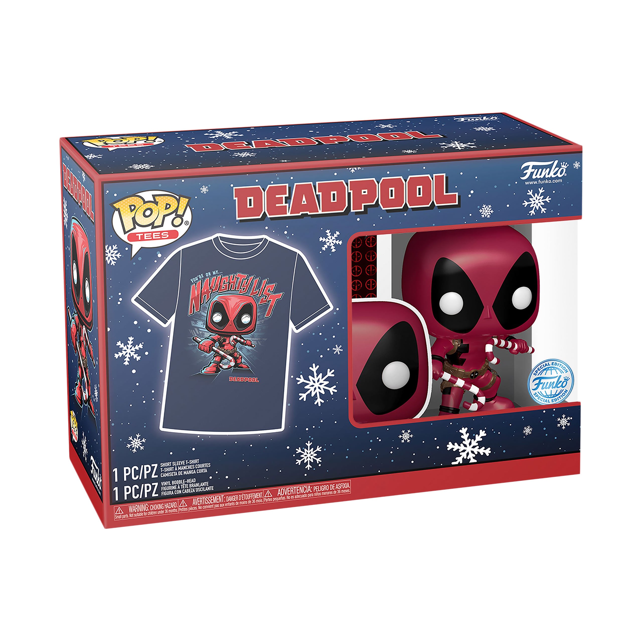 Image produit T-shirt de Noël Deadpool avec figurine Funko Pop