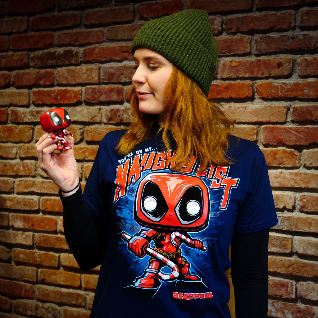 Image produit T-shirt de Noël Deadpool avec figurine Funko Pop