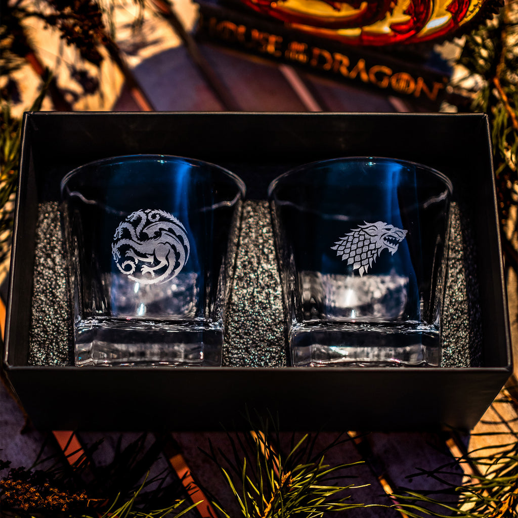 Image produit Game of Thrones - Ensemble de 2 verres avec blasons Targaryen et Stark