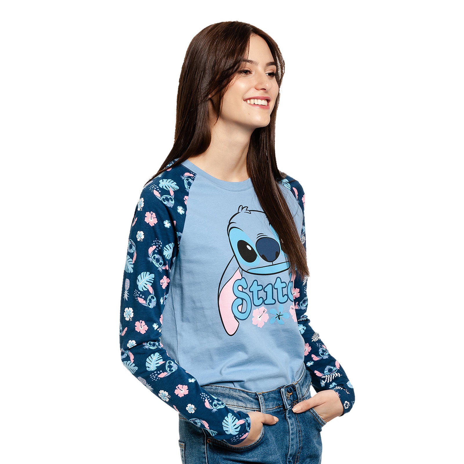 Image produit Lilo & Stitch - Weird But Cute Raglan Longsleeve Femmes bleu