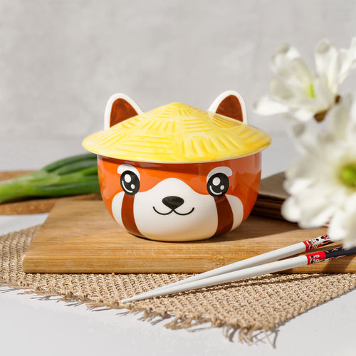Image produit Bol Kawaii Panda Rouge avec Couvercle pour les Fans d'Anime