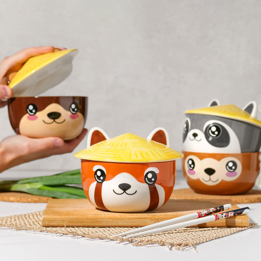 Image produit Bol Kawaii Panda Rouge avec Couvercle pour les Fans d'Anime