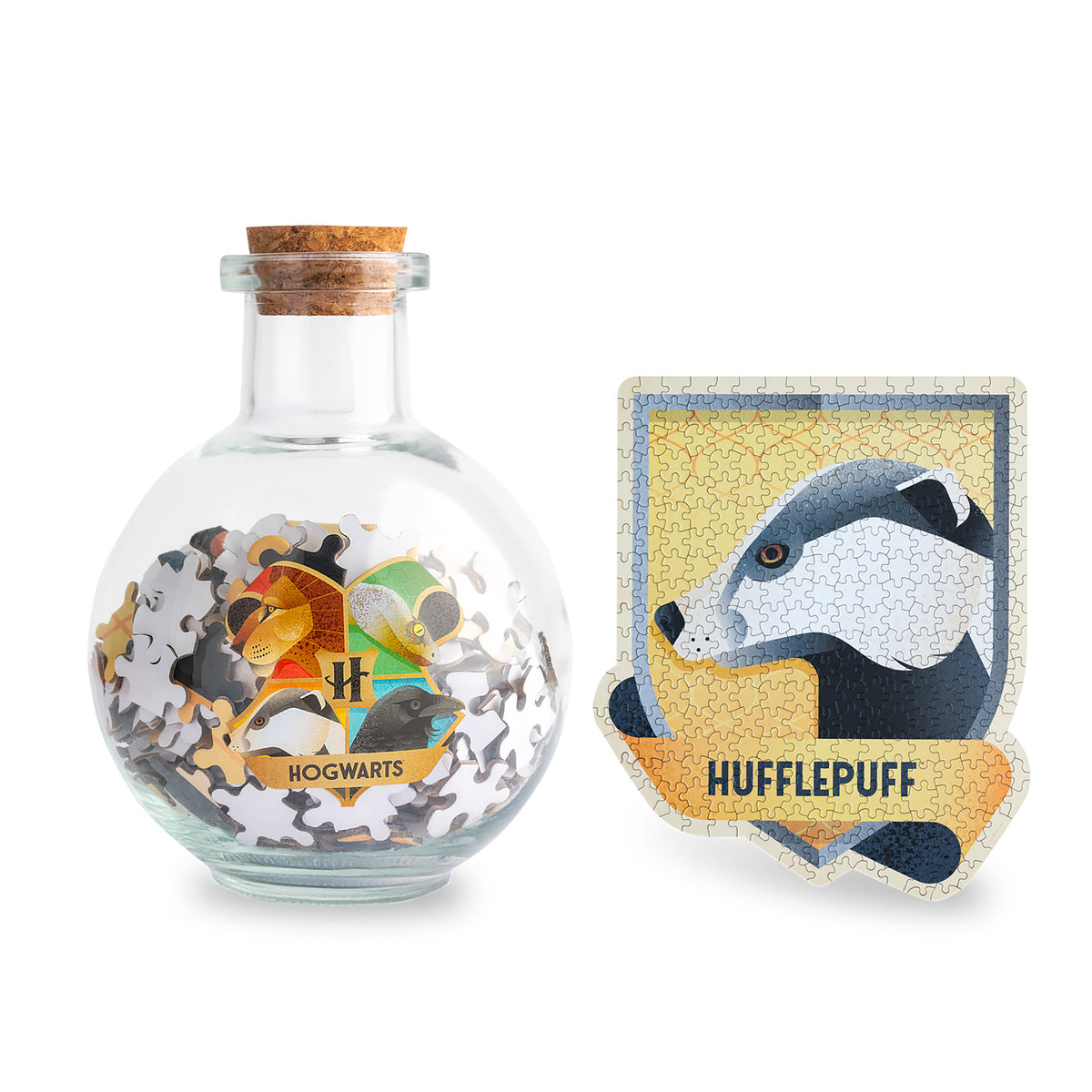Image produit Harry Potter - Puzzle de l'écusson de Poufsouffle dans une bouteille de potion magique avec bouchon en liège