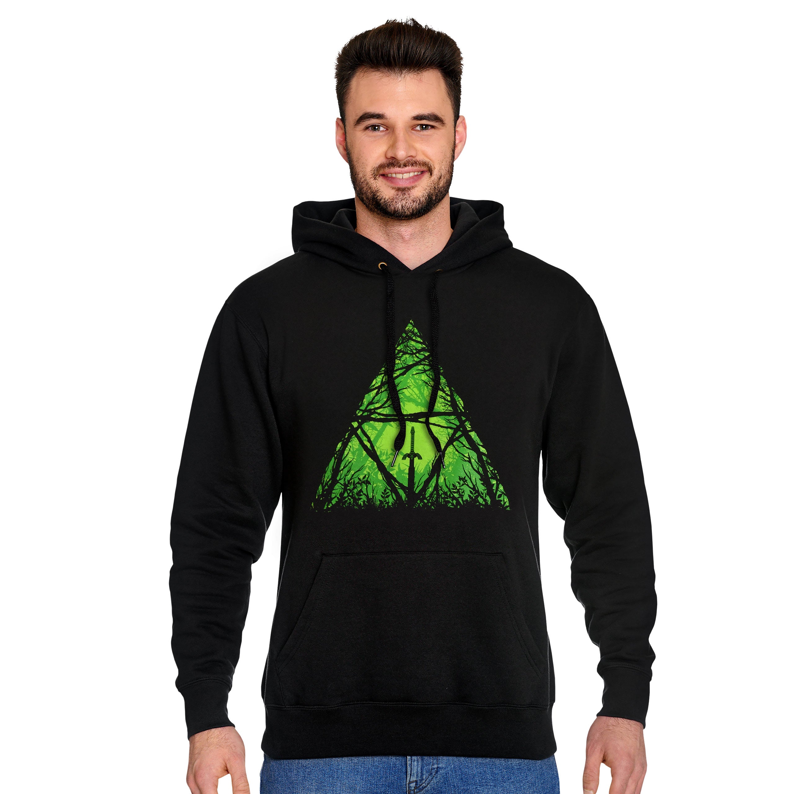 Image produit Sweat à capuche Master Sword dans la forêt pour les fans de Zelda noir