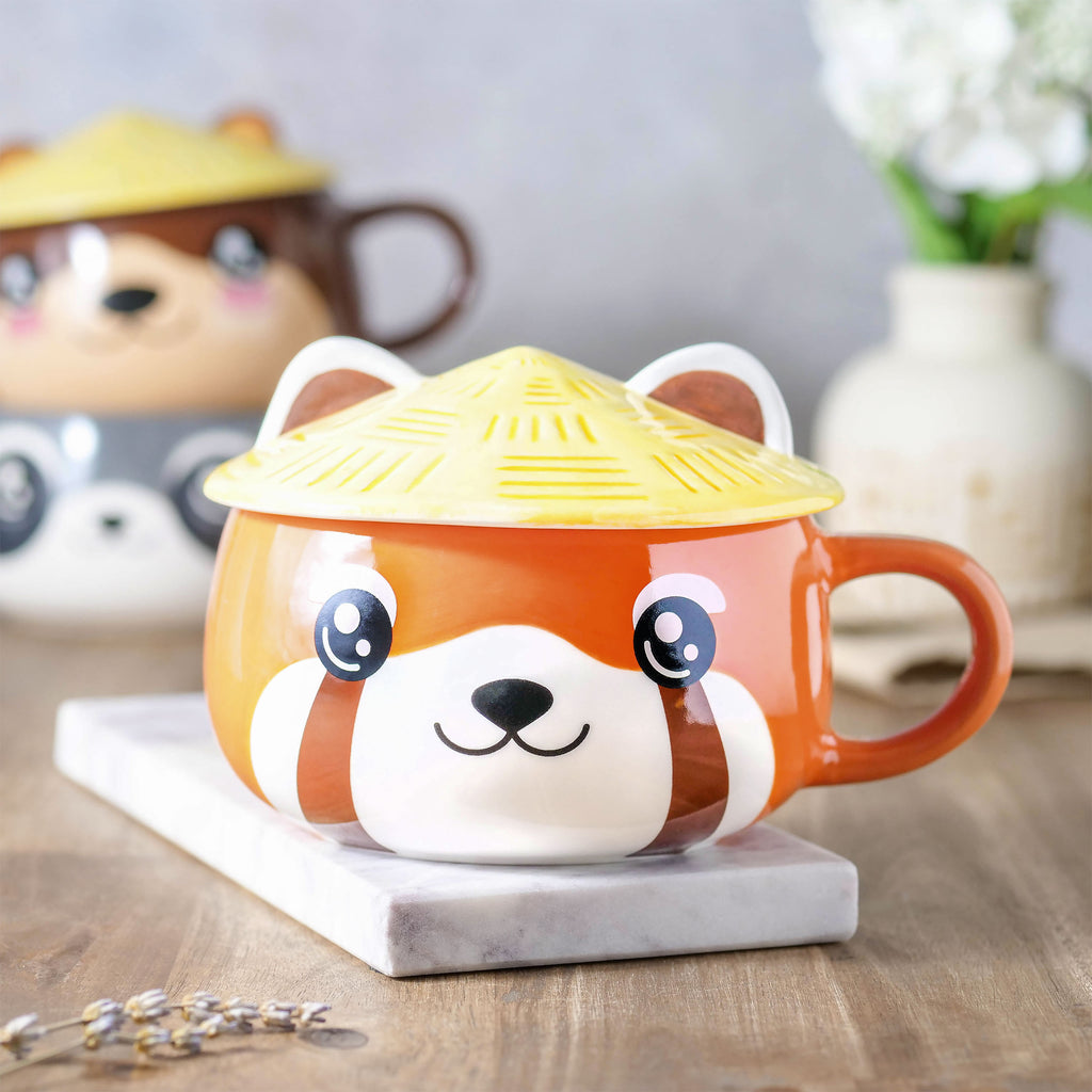 Image produit Tasse Kawaii Panda Rouge avec Couvercle pour les Fans d'Anime