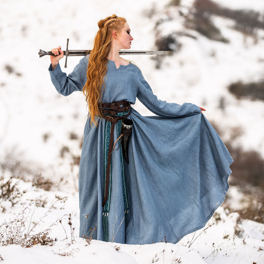 Image produit Robe Médiévale en Lin Bleu