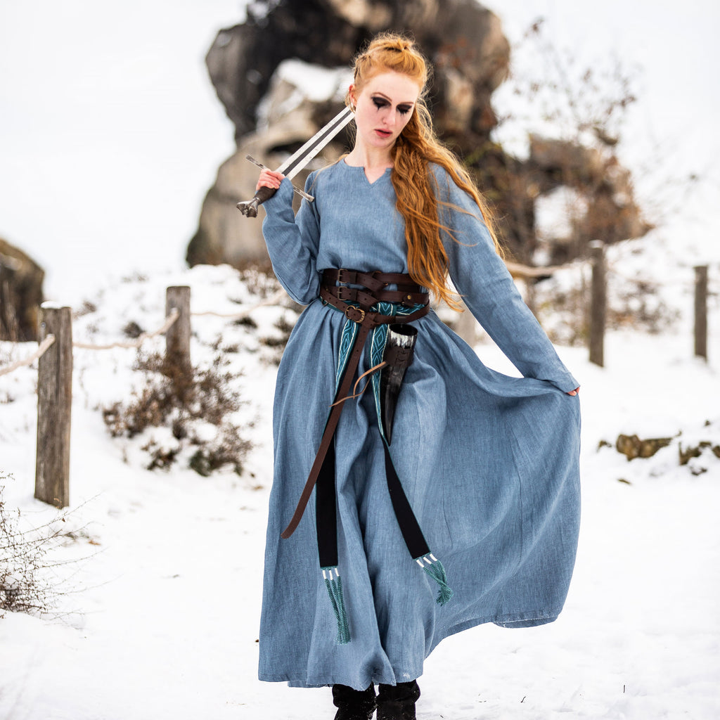 Image produit Robe Médiévale en Lin Bleu