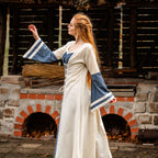 Image produit Robe médiévale avec manches trompette bleu-naturel