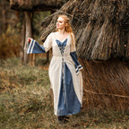 Image produit Robe médiévale avec manches trompette bleu-naturel