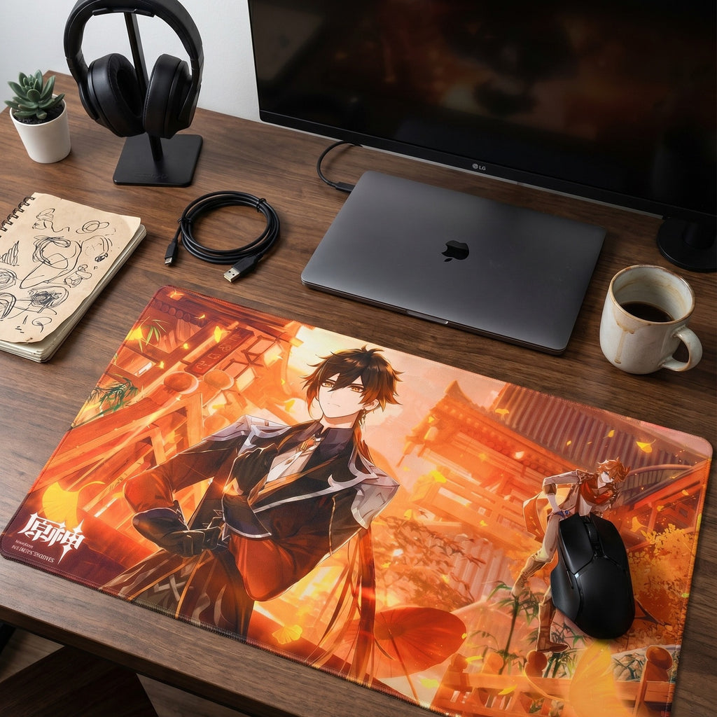 Image produit Genshin Impact - Mission Diabolique L'Étoile Approchante - Tapis de Souris Zhongli et Tartaglia