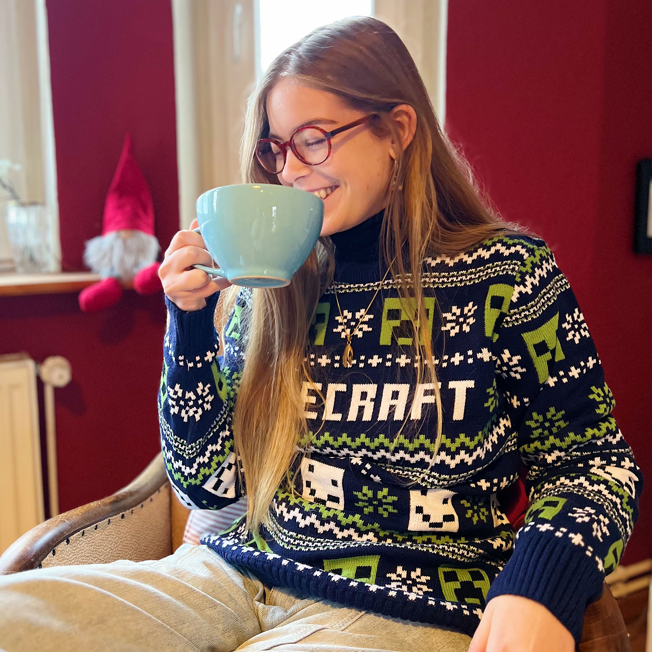Image produit Minecraft - Pull tricoté à motif bleu
