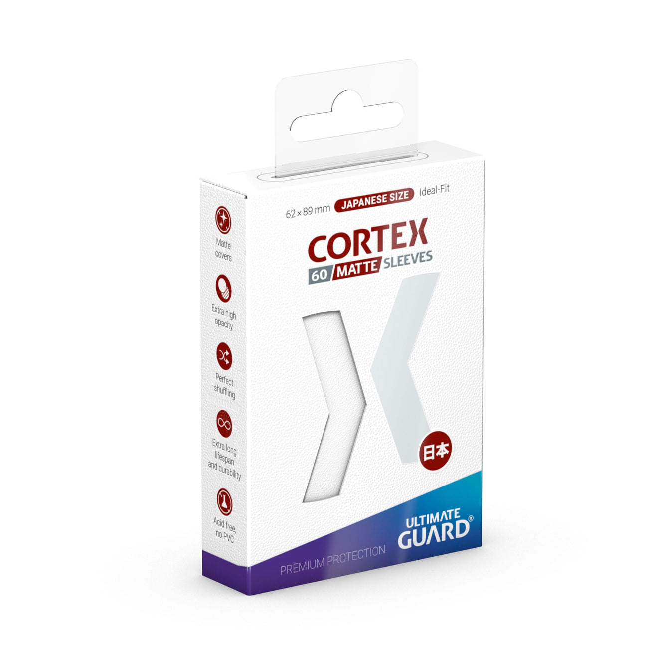 Image produit Protège-cartes Cortex blanc mat, lot de 60 – Ultimate Guard (taille japonaise)