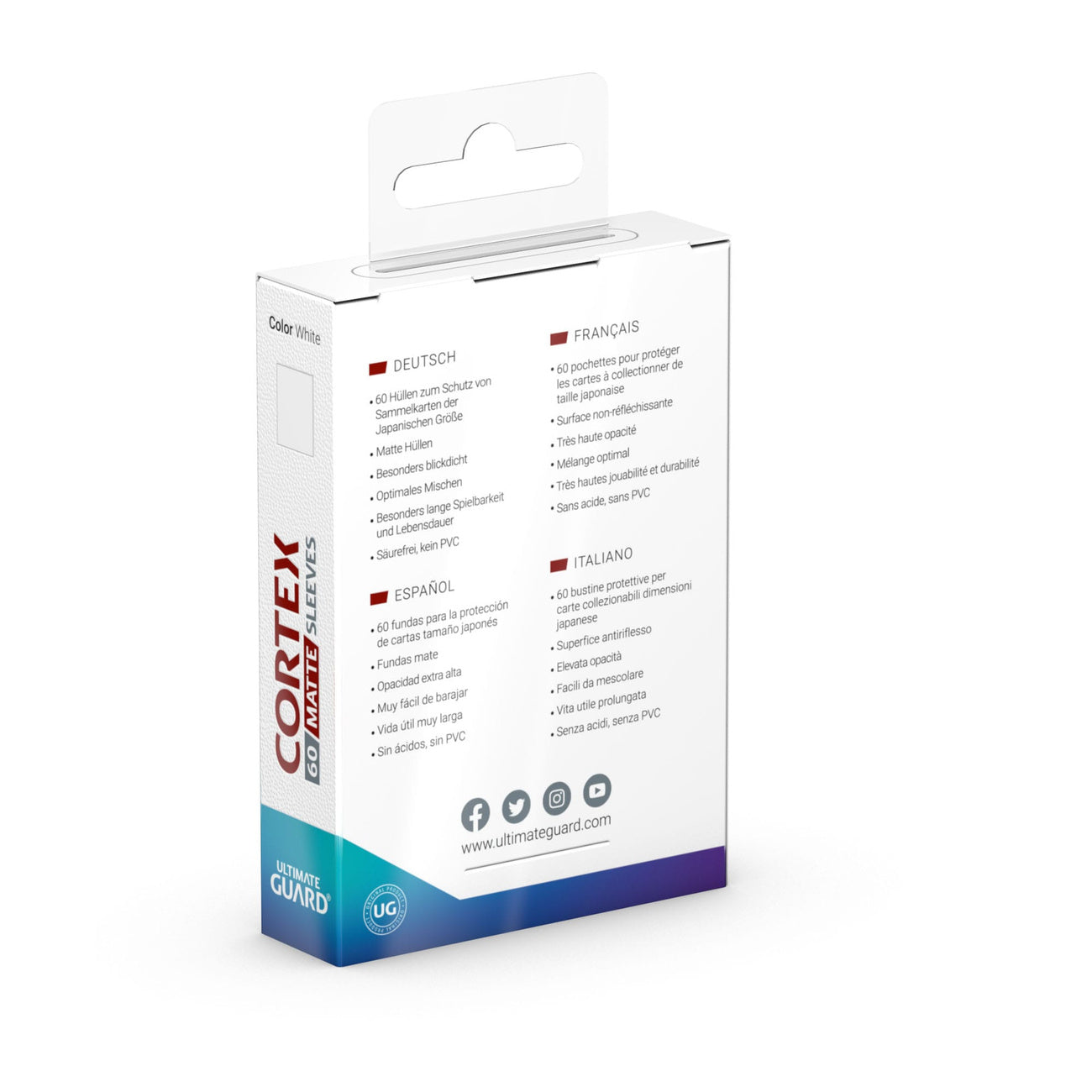 Image produit Protège-cartes Cortex blanc mat, lot de 60 – Ultimate Guard (taille japonaise)