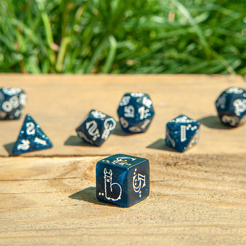 Image produit Ensemble de dés Lama Scintillant 7pcs bleu-blanc