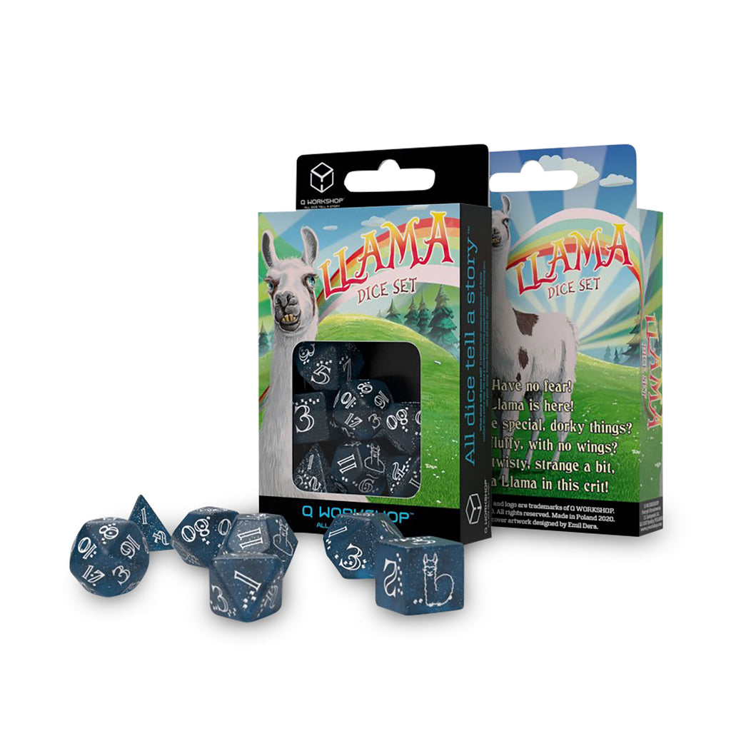 Image produit Ensemble de dés Lama Scintillant 7pcs bleu-blanc