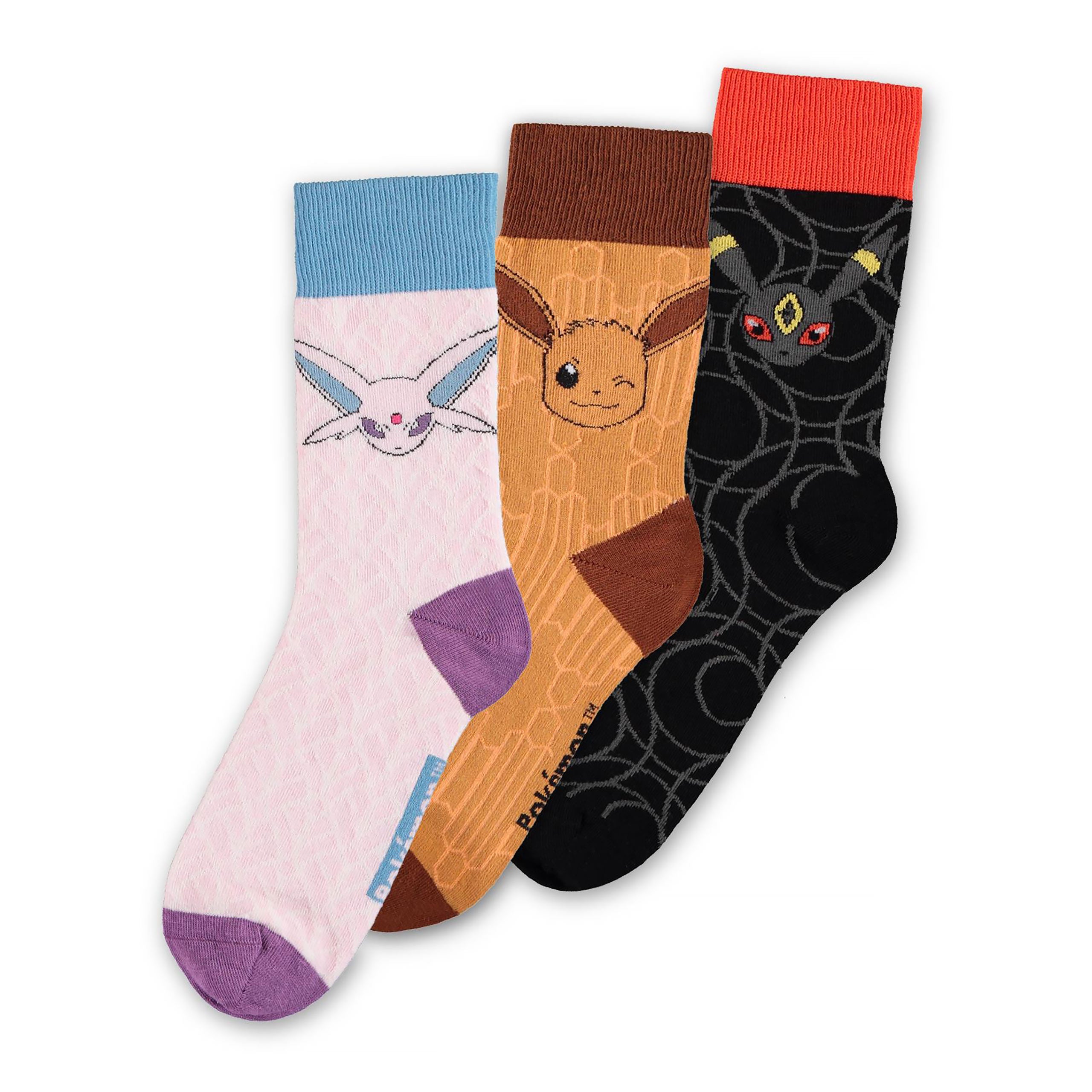 Image produit Pokemon - Chaussettes Évolution d'Évoli Lot de 3 Marron-Noir-Rose