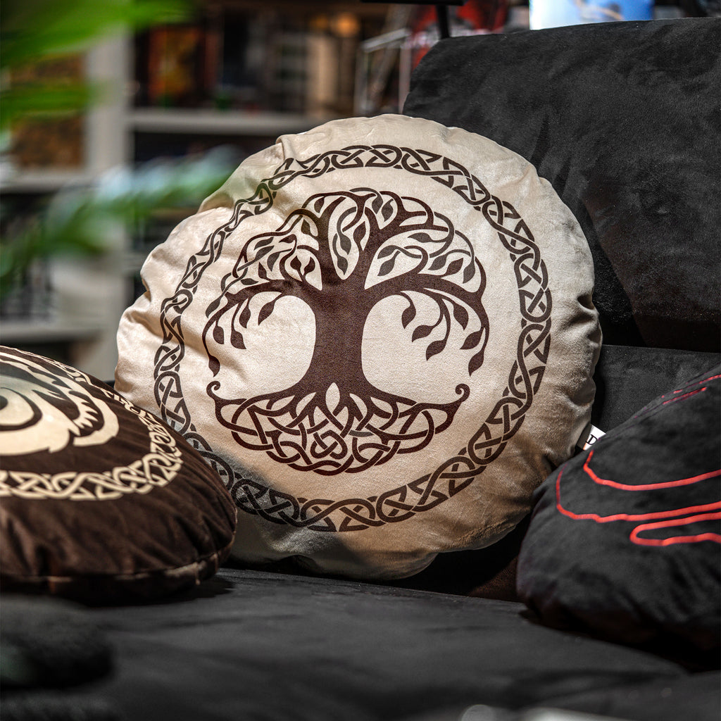 Image produit Dragons - Coussin symbole de l’Arbre-Monde Yggdrasil marron